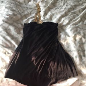Sky Tops - EUC SKY Black Gold Built in Necklace Halter TankSm Sky Tops - EUC SKY Black Gold Built in Necklace Halter TankSm